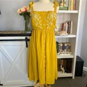 F21 Tie-Strap Embroidered Midi Dress